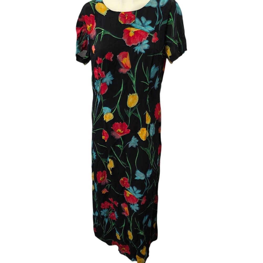 Stonebridge USA Floral Rayon Maxi Dress Black Red Yellow Blue Womens 12